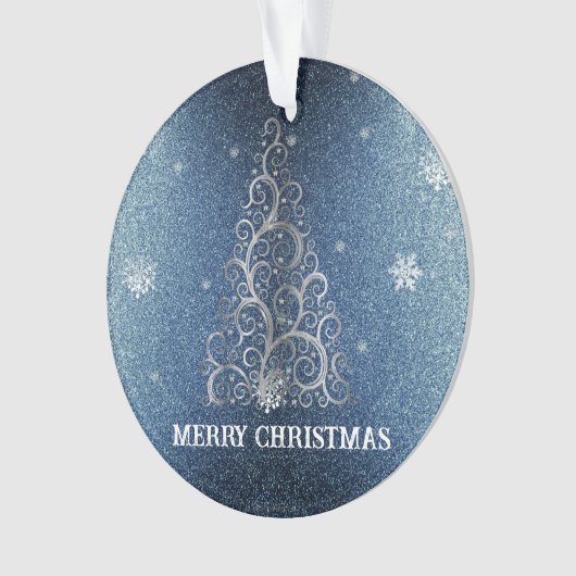 Kerstboom Glitter en Sneeuwvlokken | Blauw Ornament (voorkant)