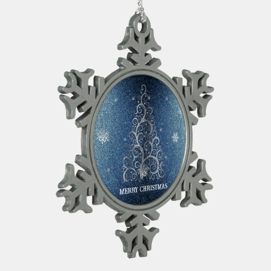 Kerstboom Glitter en Sneeuwvlokken | Blauw Tin Sneeuwvlok Ornament (Links)