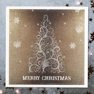 Kerstboom Glitter en Sneeuwvlokken Goud Servet