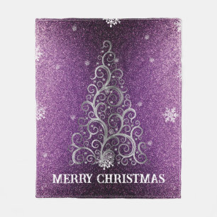 Kerstboom Glitter en Sneeuwvlokken magenta Fleece Deken