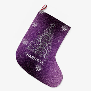 Kerstboom Glitter en Sneeuwvlokken magenta Grote Kerstsok