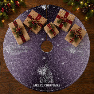 Kerstboom Glitter en Sneeuwvlokken Paars Fleece Kerstboom Rok
