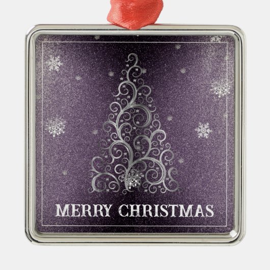 Kerstboom Glitter en Sneeuwvlokken | PAARSE Metalen Ornament (Voorkant)
