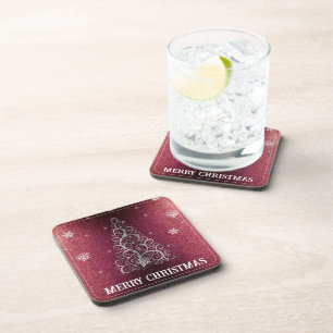 Kerstboom Glitter en Sneeuwvlokken   Rood Bier Onderzetter