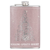 Kerstboom Glitter en Sneeuwvlokken | roze Heupfles (Voorkant)
