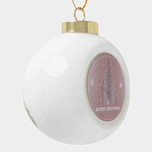 Kerstboom Glitter en Sneeuwvlokken | roze Keramische Bal Ornament (Links)