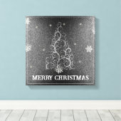Kerstboom Glitter en Sneeuwvlokken | Zilver Canvas Afdruk (Insitu (Houten vloer))