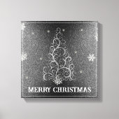 Kerstboom Glitter en Sneeuwvlokken | Zilver Canvas Afdruk (Voorkant)