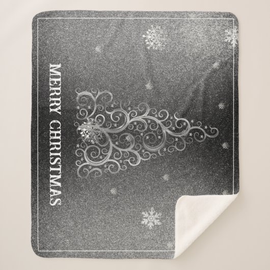 Kerstboom Glitter en Sneeuwvlokken | Zilver Sherpa Deken (Voorkant)