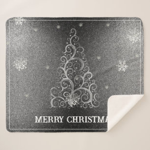 Kerstboom Glitter en Sneeuwvlokken   Zilver Sherpa Deken