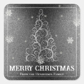 Kerstboom Glitter en Sneeuwvlokken | Zilver Vierkante Sticker (Voorkant)