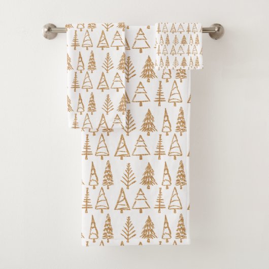 Kerstboom Gold Holiday Pattern Chic Bad Handdoek (Insitu)