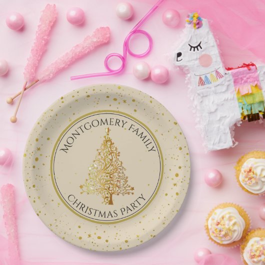 kerstboom, goud, feestdag, papieren bordje (Feest)