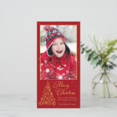  kerstboom goud feestdagenkaart (Staand voorkant)