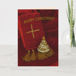 Kerstboom gouden kruis Zalig Kerstfeest tekst Bedankkaart
