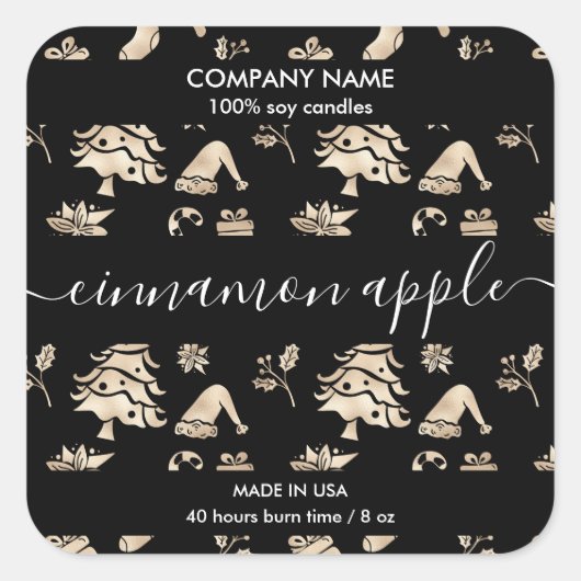 Kerstboom Gouden Patroon Kaars Label (Voorkant)