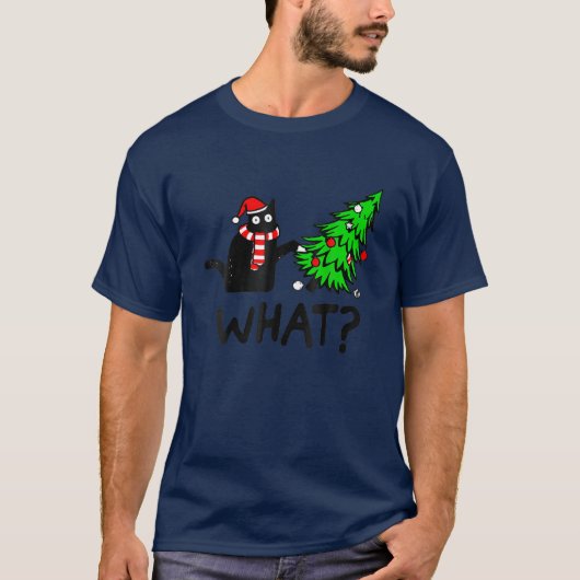 kerstboom grappig over kat wat geschenk t-shirt (Voorkant)