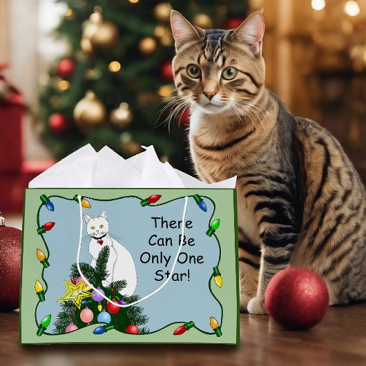 Kerstboom grappige witte kat groot cadeauzakje