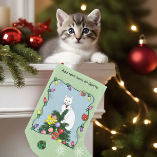 Kerstboom Grappige Witte Kat Kleine Kerstsok