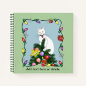 Kerstboom grappige witte kat notitieboek (Voorkant)