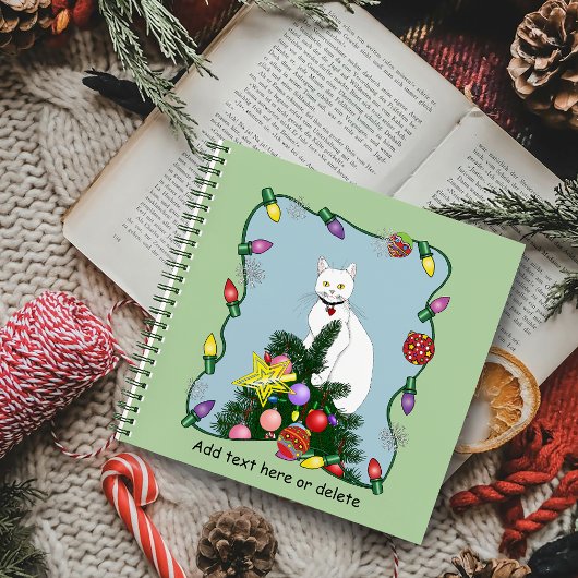 Kerstboom grappige witte kat notitieboek