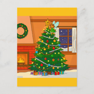 KERSTBOOM HELDERE CARTOONKLEUREN BRIEFKAART