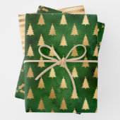 Kerstboom Holly Pattern Green Gold Inpakpapier Vel (In situ)