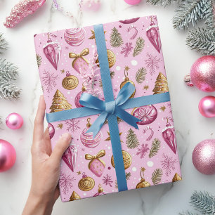 Kerstboom Hot Pink Gold Vakantie Cadeaupapier