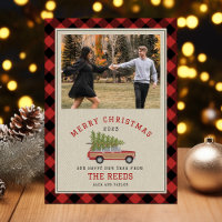 Kerstboom houten wagen SUV foto Plaid Tweed