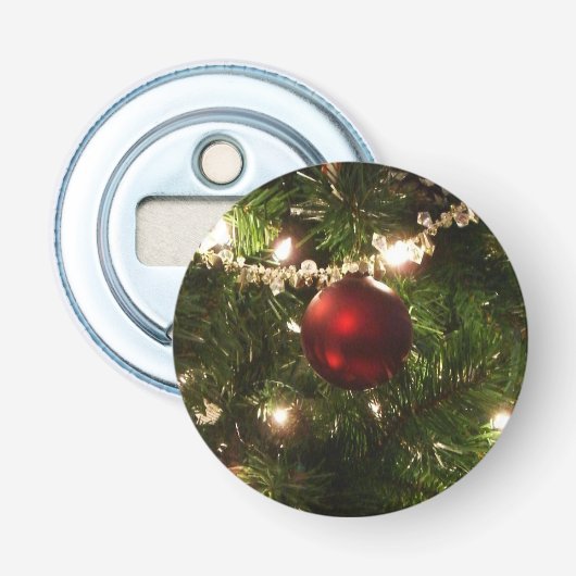 Kerstboom I Vakantie  groen en rood Button Flesopener (Voorkant)