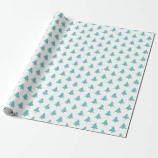 Kerstboom Iconisch Patroon Feestelijk Blauwgroen/W Cadeaupapier