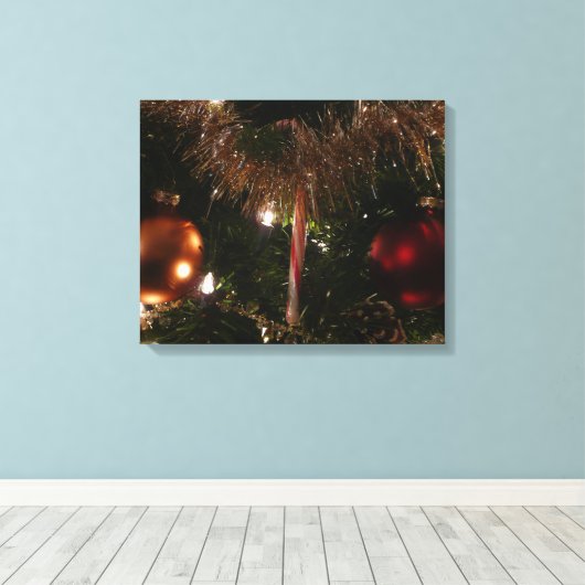 Kerstboom II Vakantie rood en goud Canvas Afdruk (Insitu (Houten vloer))