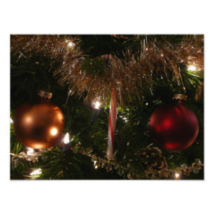 Kerstboom II Vakantie rood en goud Foto Afdruk