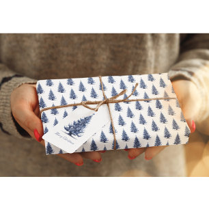 Kerstboom in Delfts Blauw aanpasbaar Cadeaulabel