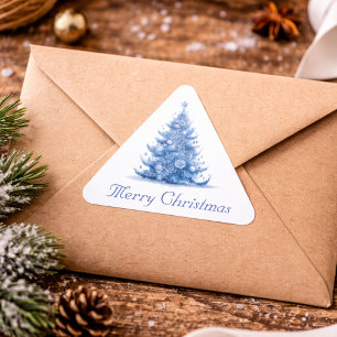 Kerstboom in Delfts Blauw aanpasbaar Driehoek Sticker