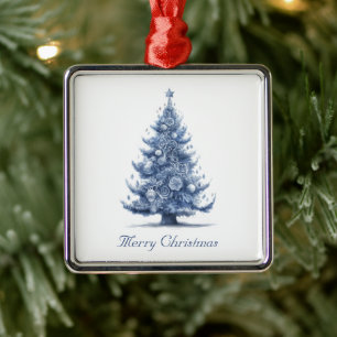 Kerstboom in Delfts Blauw aanpasbaar Metalen Ornament