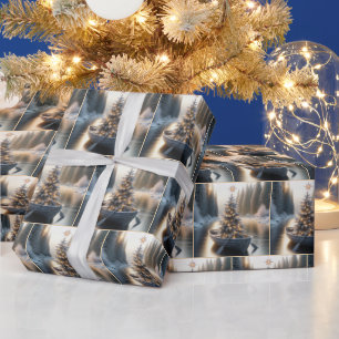 Kerstboom in een rustieke roeiboot cadeaupapier