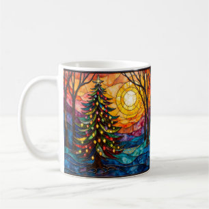 Kerstboom in glas-in-loodstijl met zon koffiemok