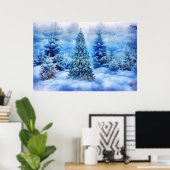 Kerstboom in het Snowy Forest Poster (Thuiskantoor)
