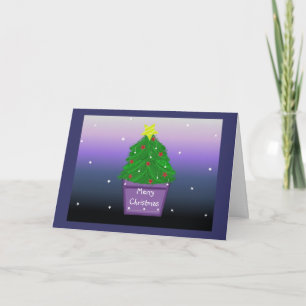 Kerstboom in paarse pot door designer feestdagen kaart