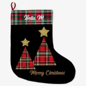 Kerstboom in Red Plaid Gold Star Grote Kerstsok (Voorkant)