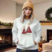 Kerstboom in Red Plaid Gold Star Hoodie