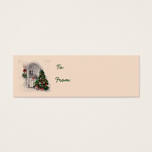Kerstboom in Venster Cadeau Labels Mini Visitekaartjes (Voorkant)