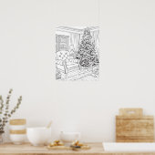 Kerstboom in Woonkamer Kleurend Poster (Keuken)