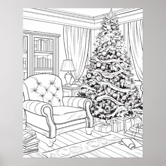 Kerstboom in Woonkamer Kleurend Poster (Voorkant)