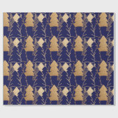 kerstboom Indigo Blue Gold Fancy Glitter Wood Cadeaupapier (Vlak)