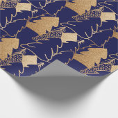 kerstboom Indigo Blue Gold Fancy Glitter Wood Cadeaupapier (Hoek)