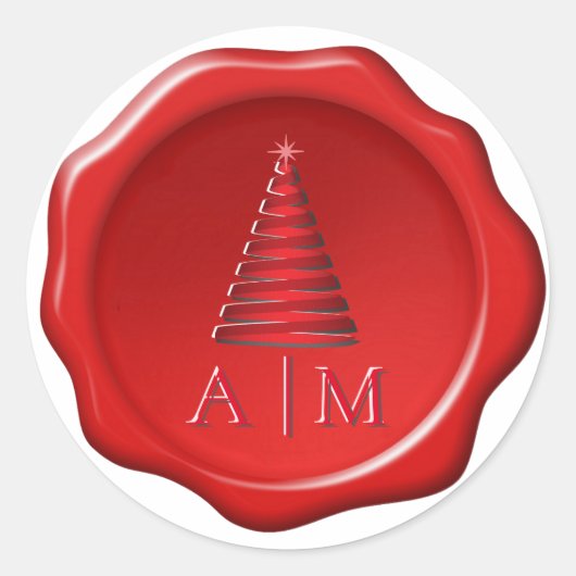 Kerstboom & Initialen op Red Wax Seal Sticker (Voorkant)