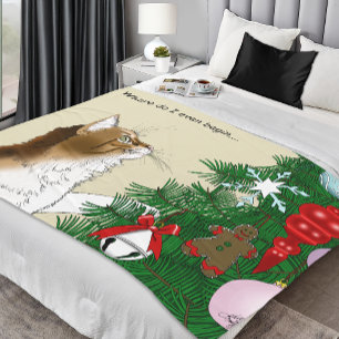 Kerstboom Inspectie Grappige Calico Kat Vakantie Fleece Deken
