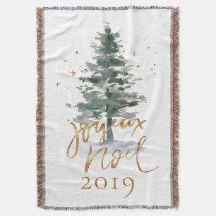 kerstboom Joyous noel gold typografie Deken